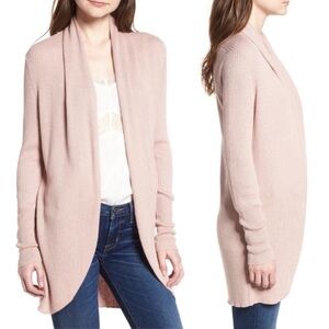Leith Ribbed Shawl Cocoon Open Front Cardigan Sweater in Dusty Rose‎ Pink, XS
